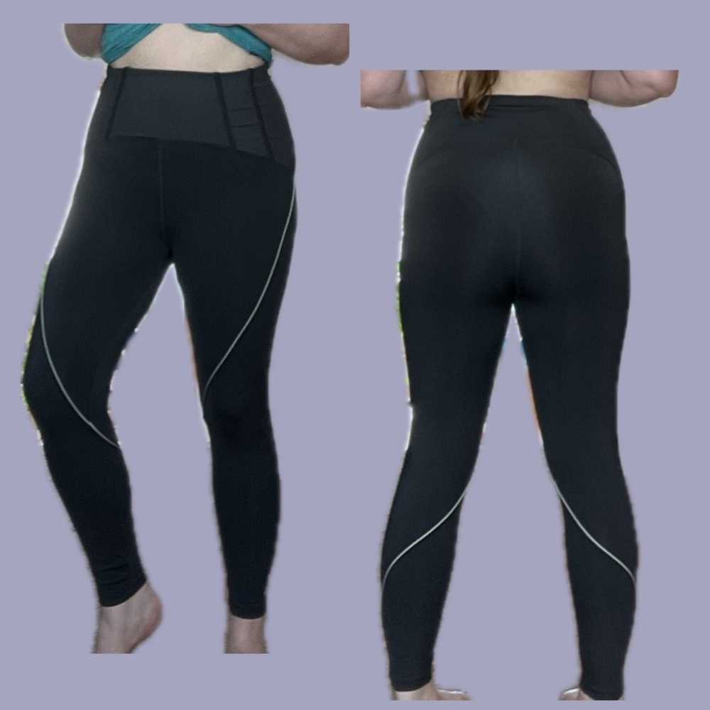 ASOS 4505 Dark Gray, corset seam, workout leggings with wrap-around piping